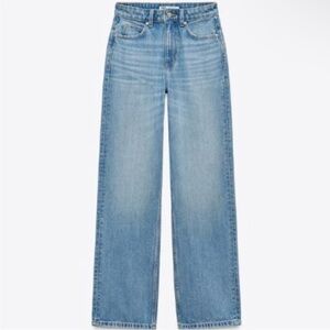 🤍 ZARA • regular fit, high rise, regular leg, long length rigid denim jeans